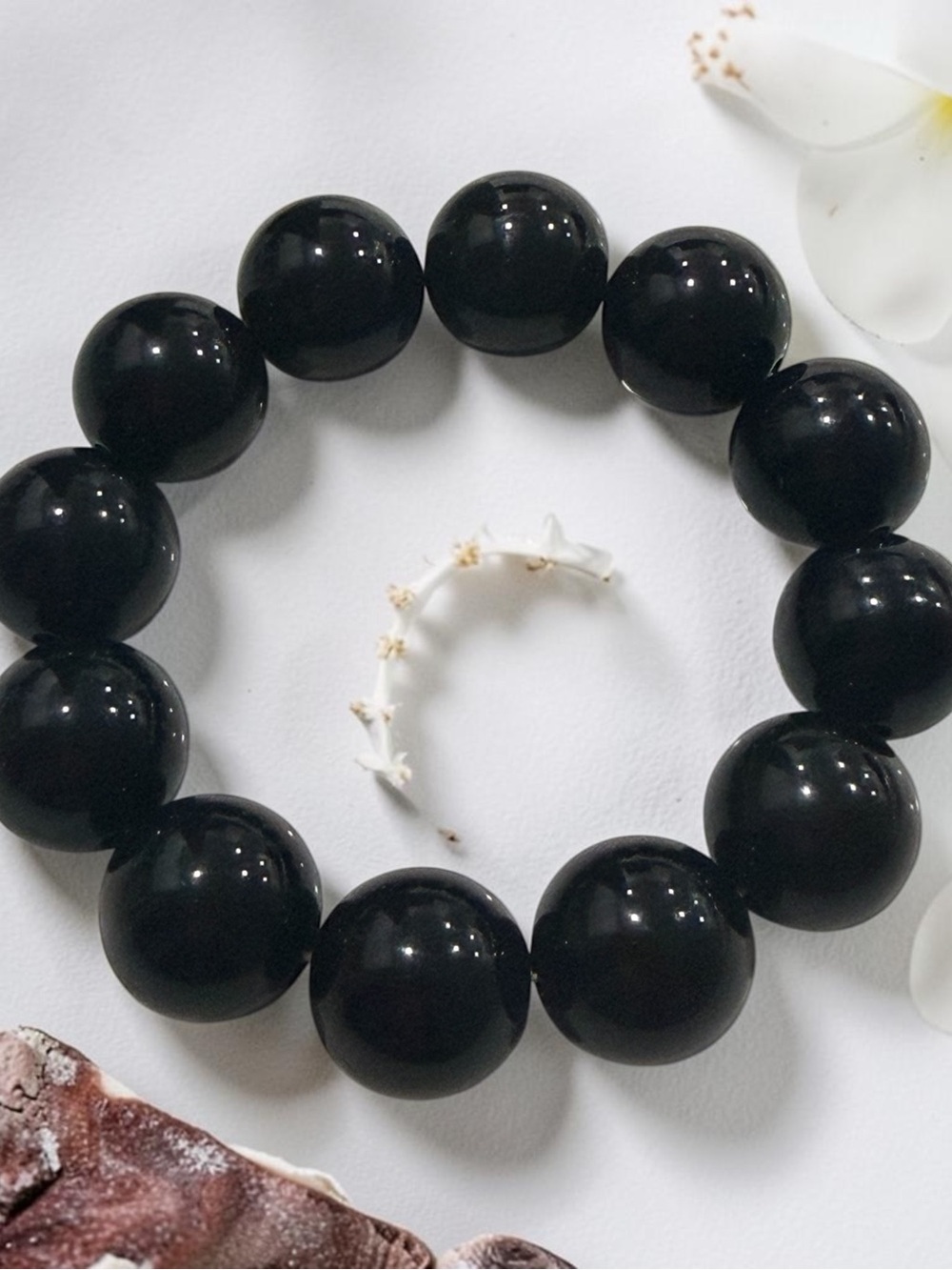 Black Beaded Stretch Bracelet - Unbranded